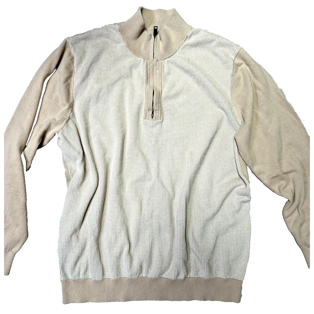 Hunter Brand Knit Quarter Zip Classic Preppy Camel Pullover Cozy Cotton Luxe XL